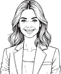 Confident Professional Portrait: A detailed illustration of a poised and confident female professional, exuding grace and intelligence with a charming smile.