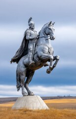 Obraz premium Macedonian conqueror on warhorse overlooking a vast battlefield