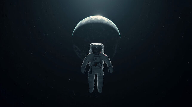 Astronaut in space, front of earth wearing space suit