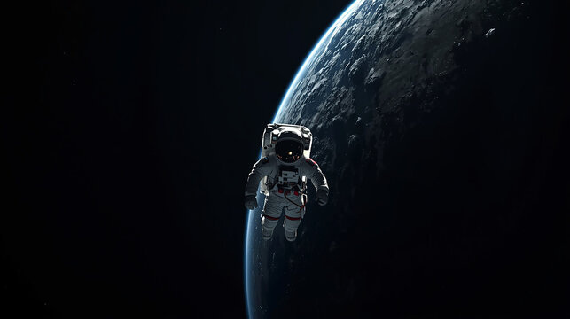 Astronaut in space, front of earth wearing space suit