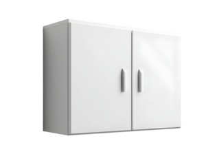 Sleek modern white wall cabinet with dual doors and integrated handles, perfect for stylish home or office organization solutions