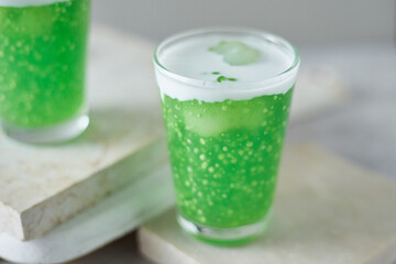 Sago and longan pudding in glass cup