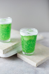 Sago and longan pudding in glass cup