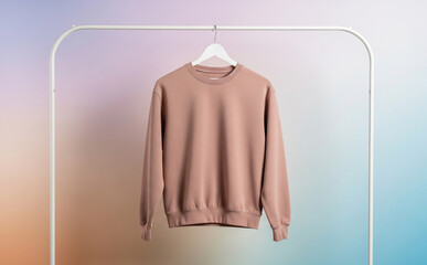Blank Sweatshirt On White Rack With Abstract Pastel Background