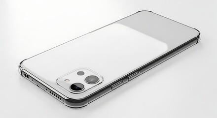 Laying Smartphone Showing Dual Camera Lens on a White Background