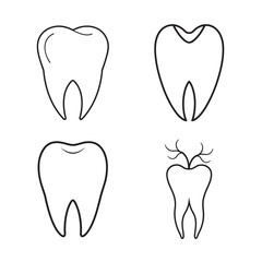 line art cartoon style tooth set on the white background