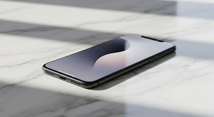 Smartphone on Marble Surface with Abstract Screen and Light