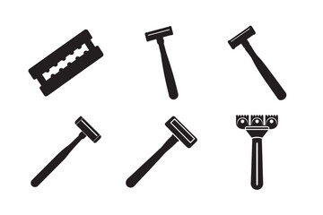silhouette various classic safety razor set on white background