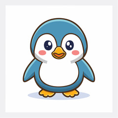Obraz premium Adorable Blue Penguin Illustration with Big Eyes and Rosy Cheeks on White Background