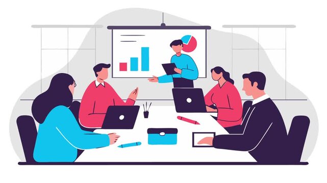 office team work business presentation meeting flat vector motion animation video