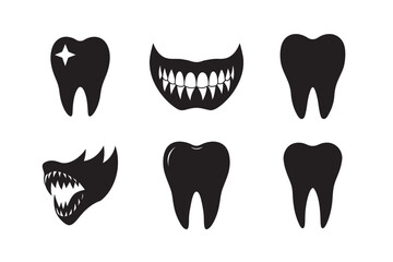 silhouette baby tooth with small root set bundle on white background