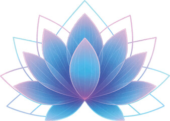 Glowing Neon Lotus Flower Vector – Futuristic Gradient Floral Symbol on Transparent Background