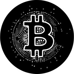 Obraz premium Bitcoin Icon: An abstract illustration of a bitcoin symbol surrounded by circuit board details, perfect for representing cryptocurrency, blockchain, and digital finance.