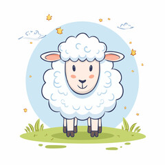 Fototapeta premium Cute Cartoon Sheep Illustration with Clouds and Stars on a Pastel Background design