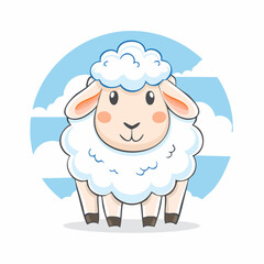 Fototapeta premium Charming Cartoon Sheep Illustration with Fluffy Wool and Sky Background Artwork