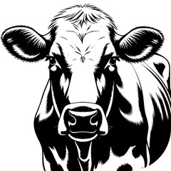 Cow's portrait: A close-up black-and-white portrait of a cow, its features rendered in a striking artistic style, creating a captivating visual experience.