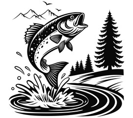 Fishing Vector. Bass Fishing SVG  Collection – Silhouette Vector Clipart . Jumping Fish in Lake Illustration. Fishing time in a hill . T- Shirt Design Vector Art, Icons, and Graphics for Free ...