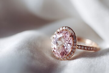 Elegant pink gemstone ring on soft fabric