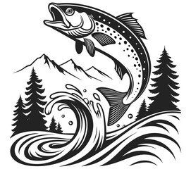 Fishing Vector. Bass Fishing SVG  Collection – Silhouette Vector Clipart . Jumping Fish in Lake Illustration. Fishing time in a hill . T- Shirt Design Vector Art, Icons, and Graphics for Free ...