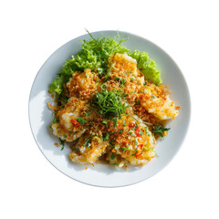 Crispy Fried Fish Fillet with Garlic and Herbs - Overhead View