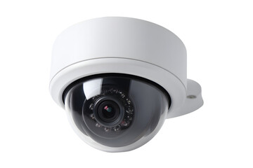 Indoor surveillance camera with white dome housing displayed on a crisp white transparent background