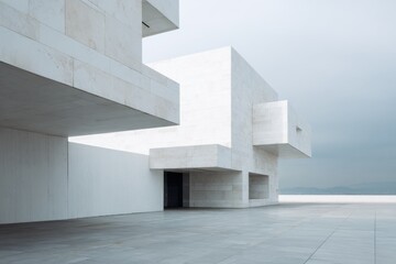 Obraz premium Modern white stone architecture with minimalist design, empty square for urban development, real estate advertisement, corporate branding, business presentation