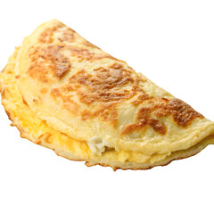 A whole single cheesy omelette isolated on a transparent background