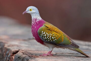 Vibrant pigeon perched on wood