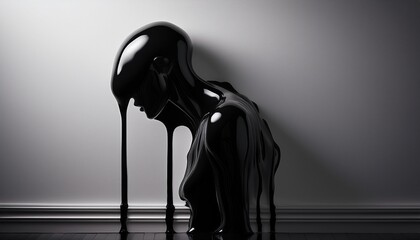 a black liquid shadow creeping along a wall slowly forming into a humanoid shape