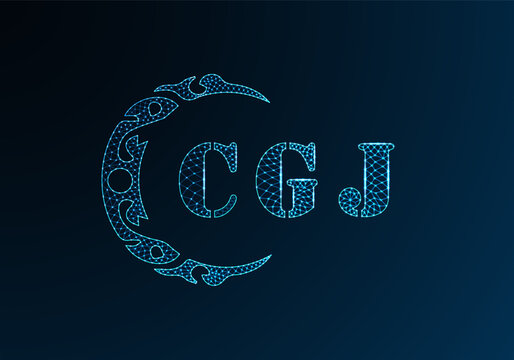 Low poly letter logo CGJ design. CGJ letter logo low poly vector design on blue color gradient background. CGJ logo low poly design