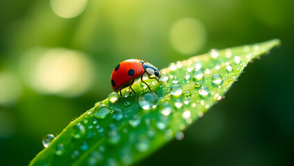 Obraz premium Enchanted World of Dewdrops and Tiny Creatures in Nature