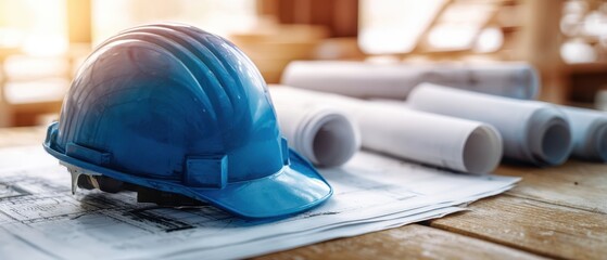 The blue construction helmet resting on architectural plans for your project