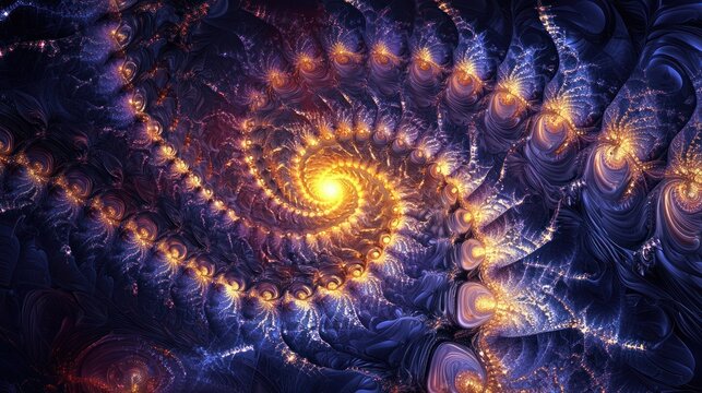 A mesmerizing, abstract fractal artwork with a spiral pattern of vibrant, glowing colors.
