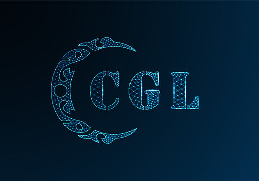 Low poly letter logo CGL design. CGL letter logo low poly vector design on blue color gradient background. CGL logo low poly design