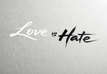 Dueling Calligraphy: The Word "Love" in White Ink and "Hate" in Black Ink on Japanese Paper