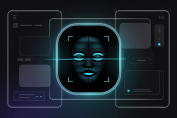 Futuristic face recognition interface with glowing biometric scan on dark digital screen