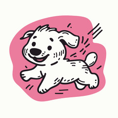 Cute cartoon puppy illustration on pink background