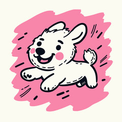 Cute cartoon puppy illustration on pink background
