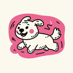 Cute cartoon puppy illustration on pink background