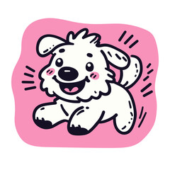 Cute cartoon puppy illustration on pink background