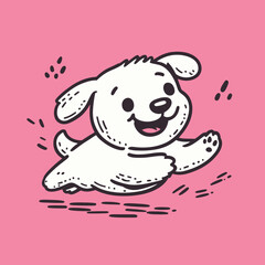 Cute cartoon puppy illustration on pink background