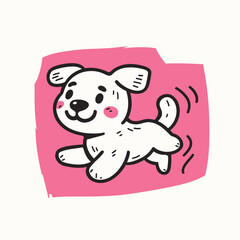 Cute cartoon puppy illustration on pink background