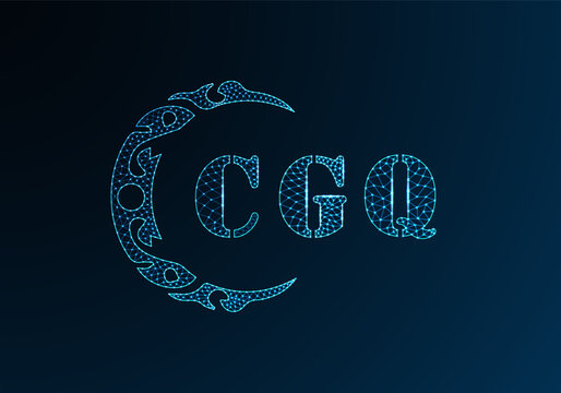 Low poly letter logo CGQ design. CGQ letter logo low poly vector design on blue color gradient background. CGQ logo low poly design