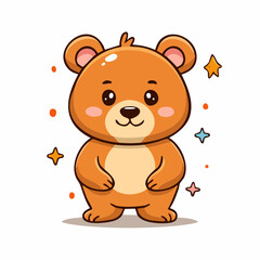 Obraz premium Adorable Brown Bear Cartoon Illustration with Sparkling Stars and Playful Polka Dots