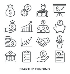 Icons representing startup funding and financial growth strategies