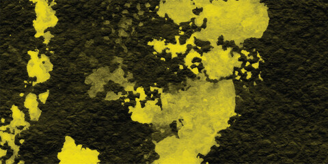 Abstract grunge texture with yellow splatters against a dark green background for creative design projects