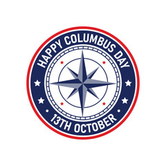 Happy Columbus Day Compass Rose Vector Emblem