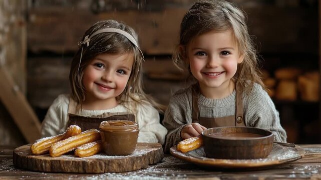 two mexican kids cooking churros rellenos filled with caramel video