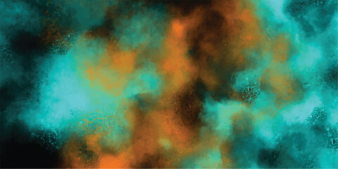 Abstract watercolor background in teal and orange tones with artistic texture for design projects and creative concepts