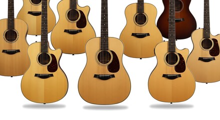 A Harmonious Ensemble of Acoustic Guitars in Varied Styles on White
